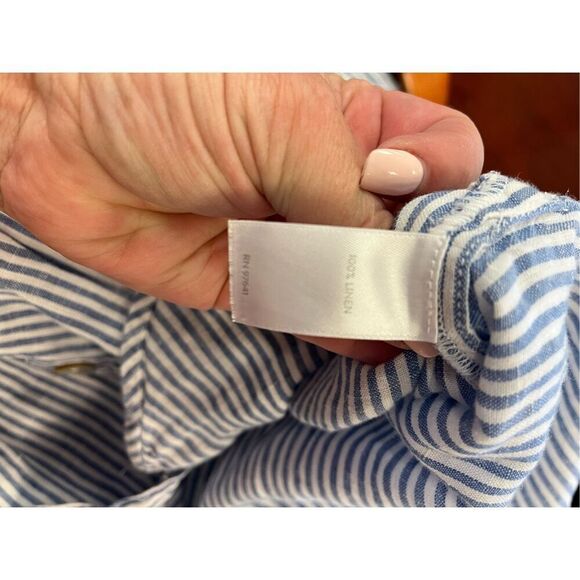 J. Jill Love Linen Blue & White stripe Side Button Sleeveless Button Down Shirt - Picture 5 of 5